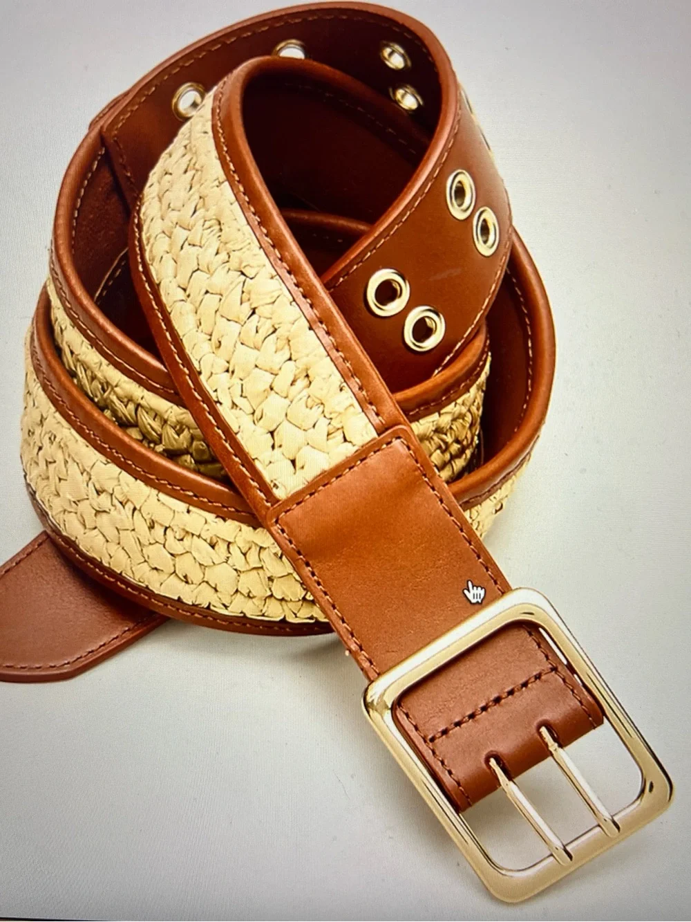 New J crew grommet belt in leather and faux Raffia  English saddle large